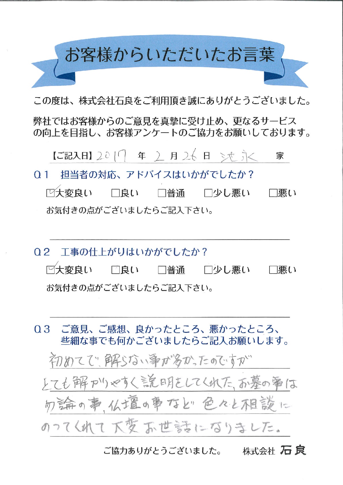 「松戸市 池永家」 仏壇の事など色々と相談にのってくれて大変お世話になりました。