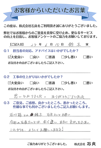 「松戸市 鈴木家」 今までの石屋さんとは、全く違い、本当に良かったです。