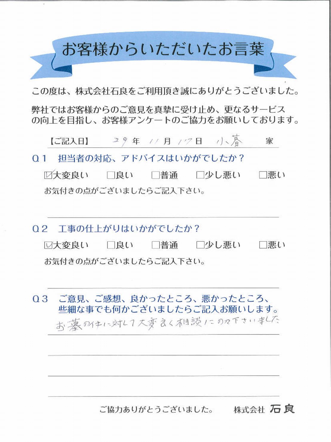 「松戸市　小暮家」良く相談にのって下さいました。