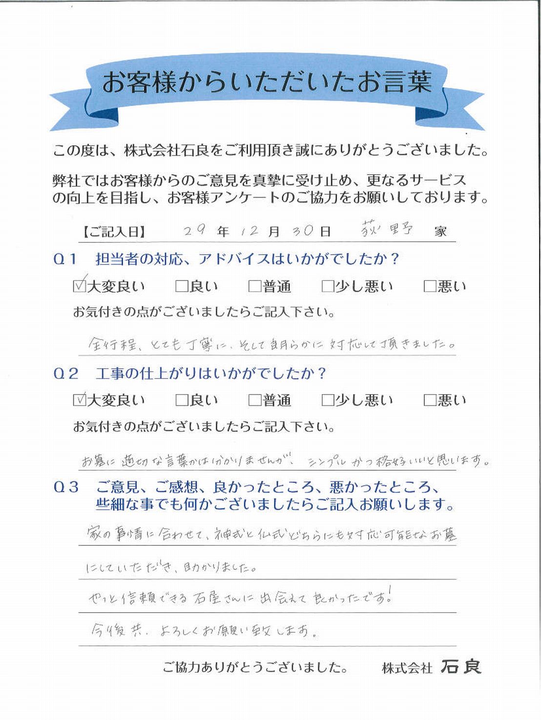 「松戸市　荻野家」信頼できる石屋さんに出会えて良かったです！