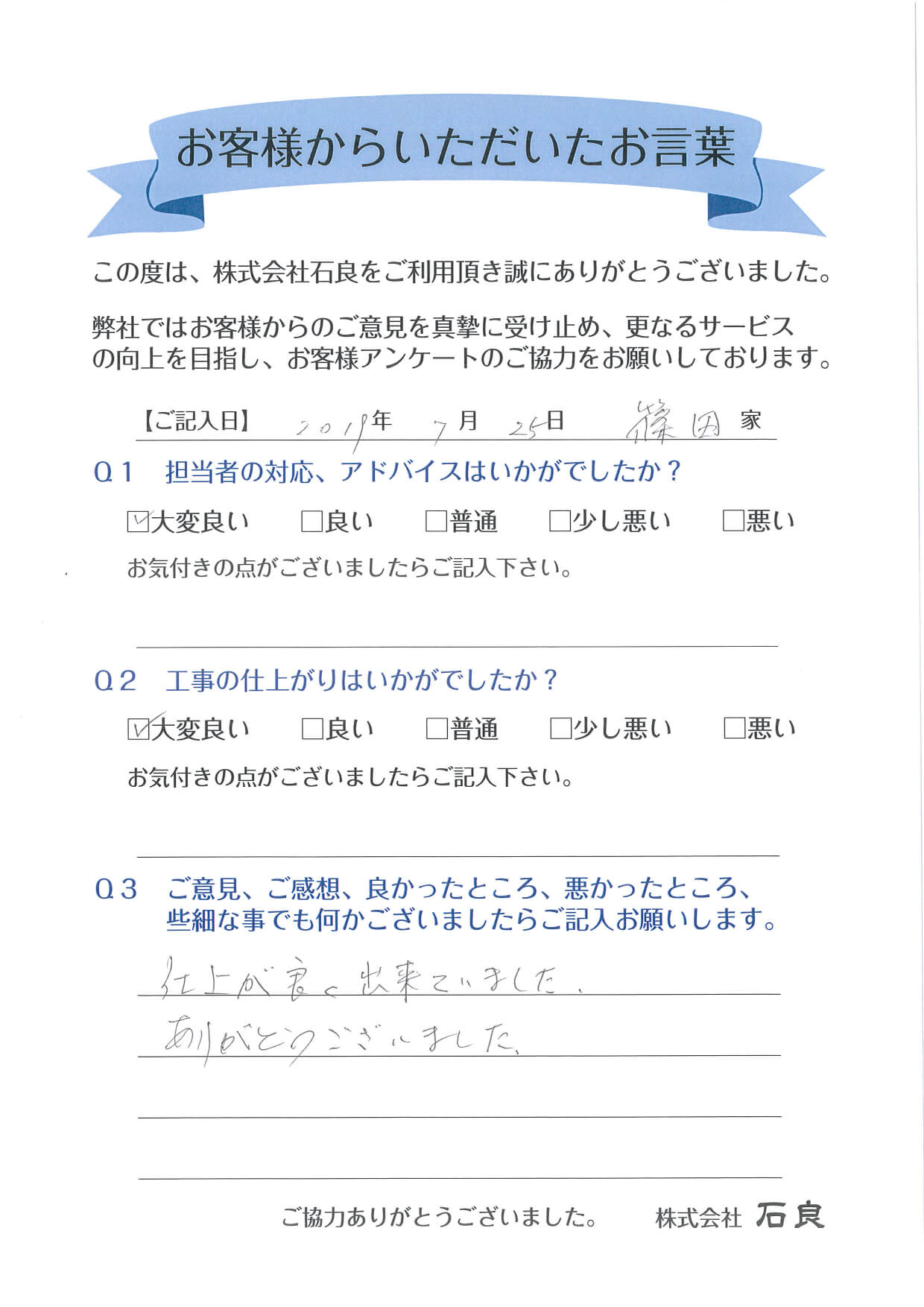 【篠田家】仕上がりが良く出来ていました